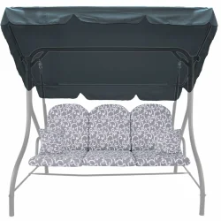 Poduszki na huśtawkę ogrodową, rozmiar 150cm, z daszkiem. Szary wzór w białe ornamenty. Połączone z daszkiem i dwoma jaśkami.