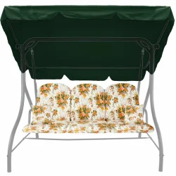 Poduszka na huśtawkę ogrodową 150cm z jaśkami i daszkiem, wzór kwiatowy. Idealna do ogrodu.