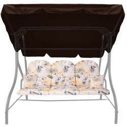 Poduchy ogrodowe na huśtawkę z jaśkami, wzór kwiatowy. Dominują kolory jasne z motywami roślinnymi.