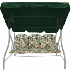 Poduszka na huśtawkę ogrodową 150cm, z jaśkami i daszkiem, wzór liści.