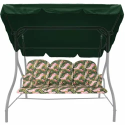 Poduszka na huśtawkę ogrodową z daszkiem, wzór w liście i kwiaty. Kompletna poduszka z jaśkami, idealna na taras lub do ogrodu.