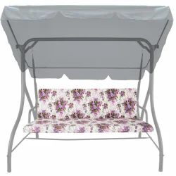 Poduszka na huśtawkę ogrodową 150cm w kwiatowy wzór, kolor fioletowy. Idealna do ogrodu.
