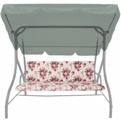Poduszka na huśtawkę, wzór kwiatowy, kolor różowy i biały, przeznaczona do ogrodu.