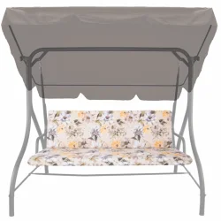 Poduszki na huśtawkę 150cm, wzór kwiatowy, żółte i szare odcienie. Idealne do ogrodu lub na taras.