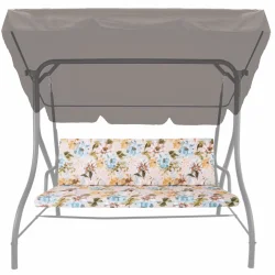 Poduszka ogrodowa 150cm na huśtawkę, kwiatowy wzór w niebieskich i żółtych tonach.