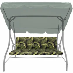 Poduszka na huśtawkę ogrodową 150cm. Wzór w liście, zielony kolor.