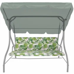 Poduszka na huśtawkę ogrodową, wzór liście tropikalne, zielono-biała.