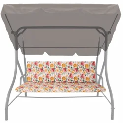 Poduszki ogrodowe 150cm na huśtawkę, kwiatowy wzór w kolorach żółtym i różowym.