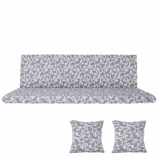 Poduszki ogrodowe 150cm na ławkę, szare z białym wzorem. Zestaw z dwoma poduszkami jaśkami.