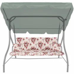 Poduszki ogrodowe 150cm na huśtawkę, kompletne z jaśkami. Wzór kwiatowy, dominujący kolor różowy.