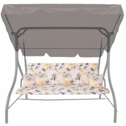 Poduszka ogrodowa na huśtawkę 150cm w kwiatowy wzór z jaśkami. Dominują jasne kolory.