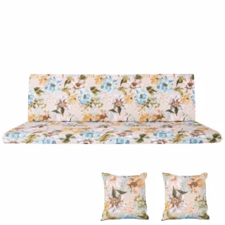 Poduszka ogrodowa 150cm na ławkę, w zestawie z jaśkami, kwiatowy wzór. Idealna na taras i do ogrodu.