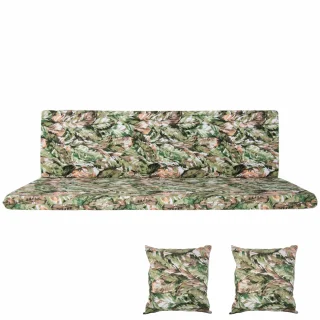 Poduszki ogrodowe 150cm na ławkę i fotel w liściasty wzór, zestaw z jaśkami. Idealne do ogrodu.