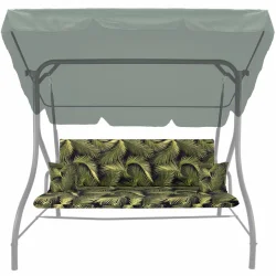 Poduszka ogrodowa 150cm na huśtawkę z jaśkami, wzór liści palmowych.