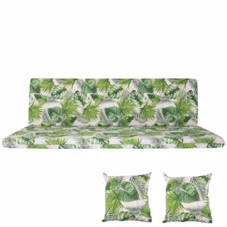 Poduszki ogrodowe 150 cm na ławkę z jaśkami, wzór tropikalny, zielone liście. Idealne na taras lub do ogrodu.