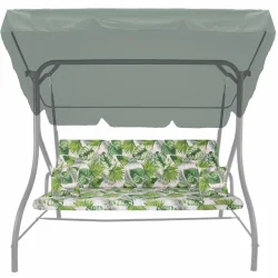 Poduszka z jaśkami na huśtawkę do ogrodu z roślinnym wzorem. Zielone liście na białym tle.