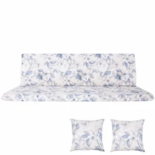 Poduszki ogrodowe 150cm z jaśkami, na ławkę ogrodową, w kwiatowy wzór niebiesko-szary.