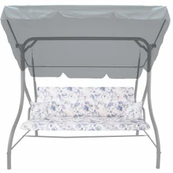 Poduszka ogrodowa 150cm na huśtawkę z jaśkami, kwiatowy wzór w odcieniach niebieskiego.