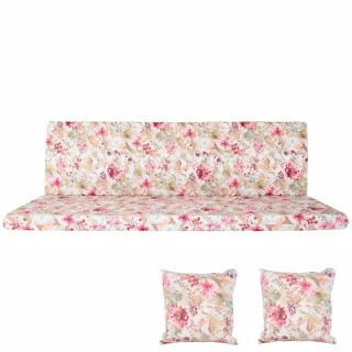 Poduszki ogrodowe 150cm na ławkę z jaśkami, wzór kwiatowy. Idealne na taras lub do ogrodu.