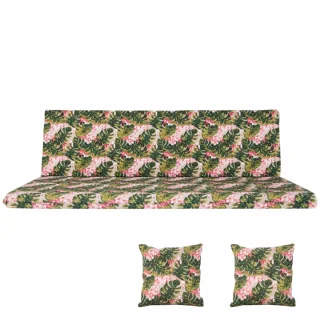Poduszki ogrodowe 150cm na ławkę, w zestawie z jaśkami, kolor kwiatowy z liśćmi. Idealne na taras czy do ogrodu.
