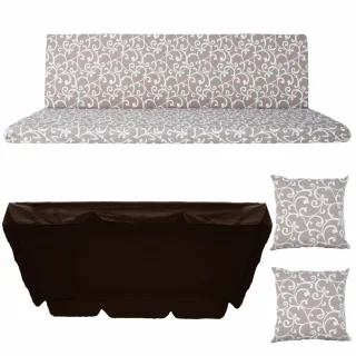 Poduszki na ławkę ogrodową 150cm, do ogrodu z daszkiem i jaśkami, w beżowym kolorze z białym wzorem.