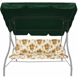 Poduszka ogrodowa na huśtawkę 150cm, w kwiatowy wzór, z jaśkami i daszkiem. Idealna do ogrodu lub na taras.