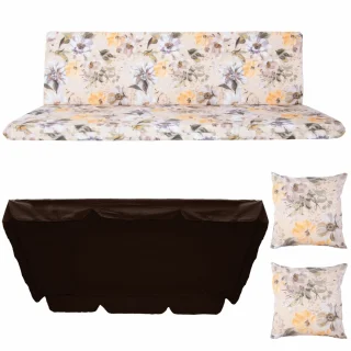 Poduszki ogrodowe 150cm, na huśtawkę, z jaśkami i daszkiem, wzór kwiatowy.