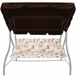 Poduszki ogrodowe 150cm na huśtawkę, komplet z jaśkami i daszkiem, wzór kwiatowy.