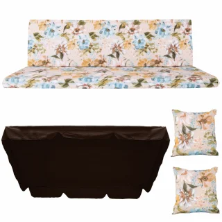 Poduszka ogrodowa 150cm na huśtawkę, w komplecie z jaśkami i daszkiem, kwiatowy wzór.