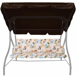 Poduszka na huśtawkę, rozmiar 150 cm, do ogrodu, komplet z jaśkami i daszkiem, kwiatowy wzór.