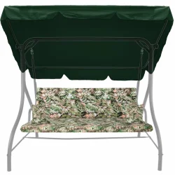 Poduszka na huśtawkę o długości 150 cm, z jaśkami i daszkiem, przeznaczona do ogrodu, w liściasty wzór.