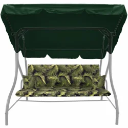 Poduszki ogrodowe 150cm na huśtawkę z daszkiem, wzór liści w odcieniach zieleni.