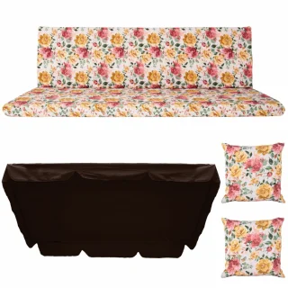 Poduszki ogrodowe 150cm, wzór kwiatowy, na huśtawkę. Zestaw z jaśkami i daszkiem.