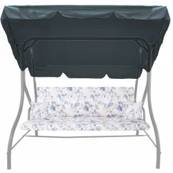 Poduszki ogrodowe 150cm na huśtawkę z daszkiem, kwiatowy wzór w odcieniach szarości i błękitu.