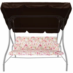 Poduszka ogrodowa 150cm na huśtawkę, z jaśkami i daszkiem. Wzór kwiatowy, kolorystyka jasna.
