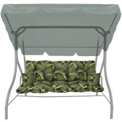 Poduszki ogrodowe 170cm na huśtawkę z jaśkami, wzór liście w zieleni.