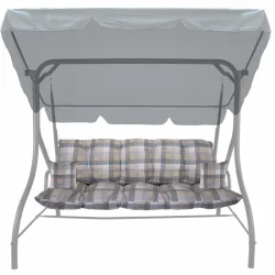Poduszki na ławkę ogrodową 170cm w kratkę z jaśkami, idealne na huśtawkę. Odcienie szarości i beżu.