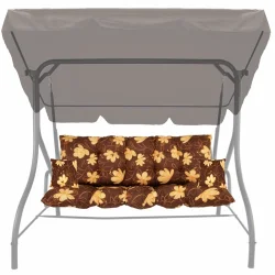 Poduchy ogrodowe 170cm na huśtawkę, brązowe z kwiatowym wzorem, kompletne z jaśkami.