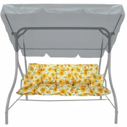 Poduszki ogrodowe 170cm na huśtawkę, w komplecie z jaśkami. Wzór w żółte słoneczniki.