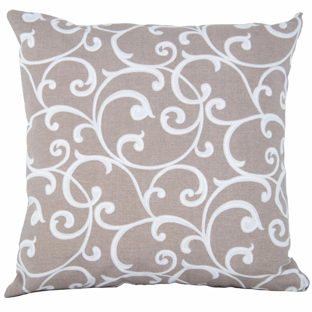 Poszewka dekoracyjna na poduszkę do domu, pojedyncza, beżowa z białym wzorem w ornamenty.