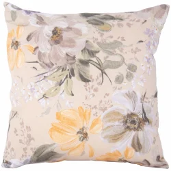 Poduszka dekoracyjna w kwiatowy wzór, w odcieniach beżu, żółci i szarości. Idealna do wnętrz o ciepłej kolorystyce.